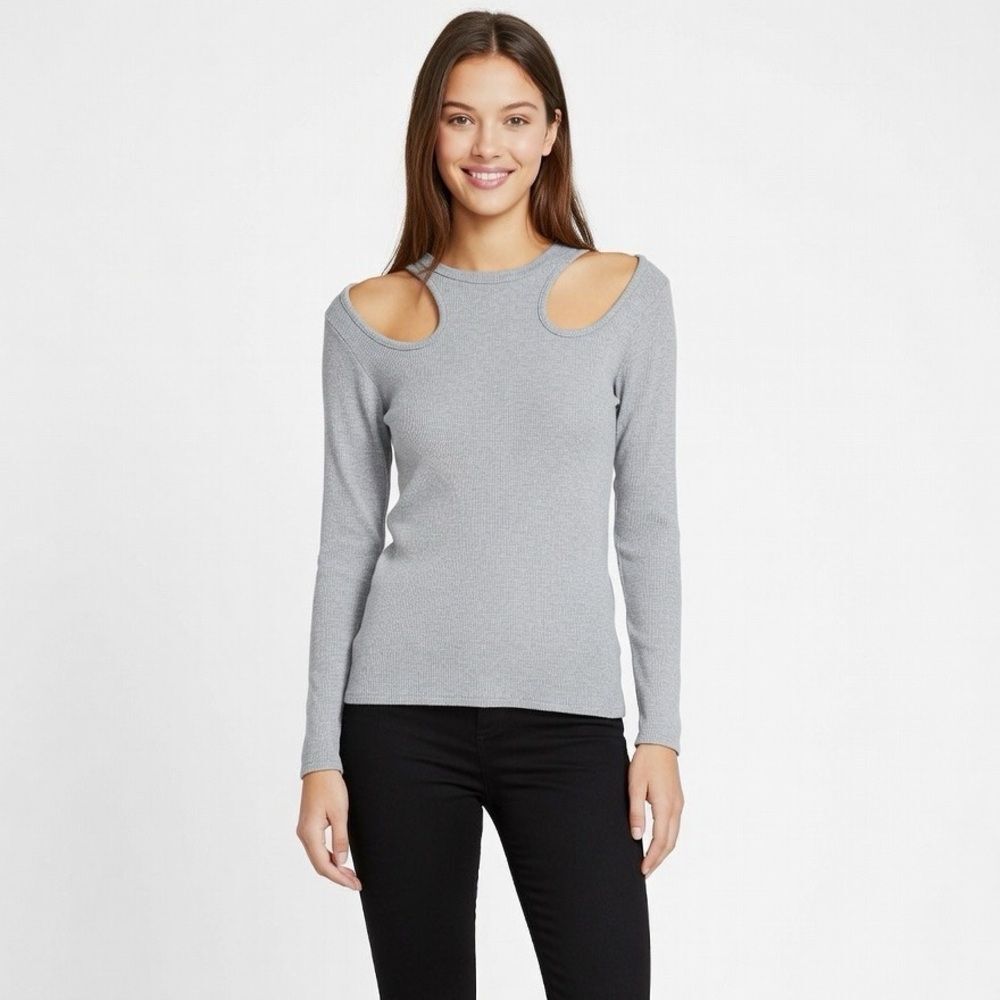 Ollie & Chloe by Jolie Gray Cut-Out Shoulder Sweater Women's Size S Approx